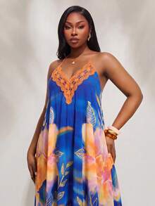Radiana Plus Size Women's Royal Blue Butterfly Summer BOHO Chiffon Flowy Maxi Dress,Backless Floral Vacation,Casual Beach Resort Western Wear Chic Outing - Blue - View 2