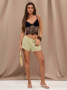 SHEIN BAE Women Floral Lace Cropped Camisole - Black - View 4