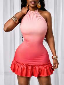 SHEIN BamGlam Đầm ngắn hở lưng cổ yếm gợi cảm thời trang dành cho nữ - Nhiều màu - Xem 3