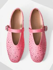 MOTF PREMIUM WOMEN'S COMMUTING CASUAL COMFORTABLE VERSATILE MARY JANE SQUARE TOE DIAMOND FLAT SHOES FOR CHRISTMAS - Coral Pink - View 1