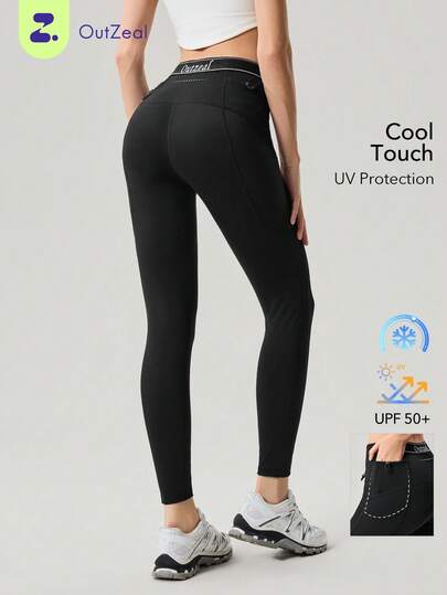 OutZeal Women Sports Leggings Hiking Camping Cool Touch UV Protection High Waistband With Storage Pocket Active Bottoms