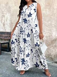 EMERY ROSE Plus Size Women's Sleeveless Fashion Dress With V-Neck And Botanical Print Design - Multicolor - View 3