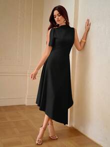 ZEYLAH Vestido de tirantes con bajo asimétrico, primavera/verano - Negro - Ver 6