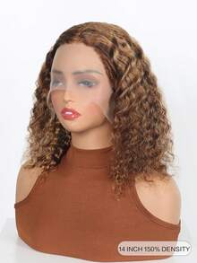 P4/27 Highlight Deep Wave Short Bob Honey Blonde Colored Human Hair Brazilian Curly Lace Front Wigs For Women Brown Ombre Side T Part Lace Frontal Deep Curly Bob Wig Pre Plucked Hairline - SP4/27 - View 5