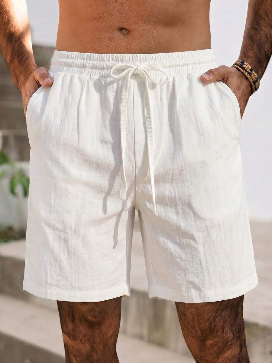 VIVINTIMO 男士抽绳腰带口袋宽松休闲短裤 - 白色 - 查看 1