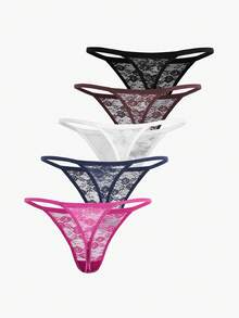 Bisouelle 5pcs/Pack Women's Floral Lace Thong Panties, Sexy Low Waist Comfortable Breathable Underwear - Multicolor - View 2