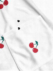 PopScrub Blusa de uniforme de bolsillo con estampado de corazones de cereza, cuello en V y manga corta para mujer - Multicolor - Ver 5