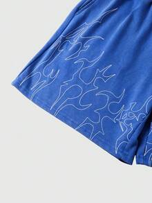ROMWE MEN Street Life Teens (Boys) Minimalist Printed Casual Shorts - Blue - View 6
