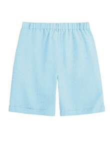 Manfinity Homme 男士简约纯色纽扣口袋短裤，夏季 - 淺藍色 - 查看 2