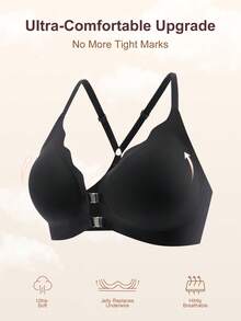 Base Rule Underwear & Sleepwear 1pc Women's Seamless Wave-Edge Non-Removable Cups Magnetic Metal Front Closure Jelly Strip Racerback Bra - Black - View 7