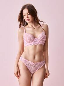 Bonmuse Bộ đồ lót gợi cảm Style Dream 2 món dành cho nữ, thích hợp làm quà tặng Valentine. Bộ áo ngực ren hoa màu hồng với dây đeo điều chỉnh được, áo ngực sexy, quà tặng Valentine. - Hồng - Xem 3