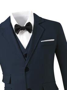 SHEIN Conjunto de 3 piezas para niños: Chaqueta de manga larga + Chaleco sin mangas + Pantalones, diseño minimalista casual, adecuado para adolescentes para recitales de piano/violín, graduación, boda, fiesta de cumpleaños, Día de San Valentín, eventos de primavera, ocasiones formales - Neblina azul - Ver 6
