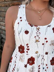 SHEIN LUNE Textured Knit Printed Cinched Waist Plus Size Tank Top - Multicolor - View 5