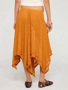 COUREZ Falda midi con volantes y bajo de pañuelo transparente / Conjuntos de verano Y2K para mujer Faldas de ganchillo Faldas largas Faldas de verano Atuendos para salir Atuendos de festival Ropa de verano para mujer - Naranja - Ver 3