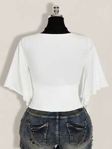 SHEIN ICON Áo thun nữ cỡ lớn cổ chữ V màu trơn - trắng - Xem 2