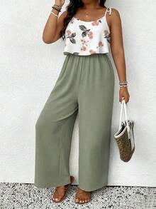 SHEIN Frenchy Bộ áo liền quần không tay cỡ lớn in họa tiết hoa, kiểu dáng thường ngày cho kỳ nghỉ. - Nhiều màu - Xem 5