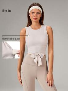 OutZeal Áo tập gym nữ, áo tank top thể thao, áo tập yoga thường ngày, áo nhanh khô có đệm ngực tháo rời, áo crop top năng động. - Màu Khaki - Xem 4