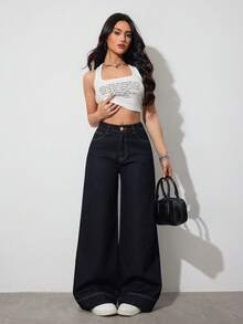 SHEIN Tall Quần jeans nữ đơn sắc tối giản mặc hàng ngày - Rửa tối - Xem 6