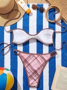 Swim Vcay Bộ 2 món đồ đi biển cho nữ, thời trang dễ thương, gợi cảm, thích hợp cho kỳ nghỉ biển, hồ bơi, tiệc tùng. Áo bikini hai dây buộc cổ, hở lưng, kiểu tam giác và quần bikini hai dây, thích hợp cho mùa xuân/hè. - Nhiều màu - Xem 2