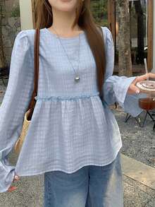 DAZY Women's Pink Round Neck A-Line Flare Sleeve Blouse - Baby Blue - View 4