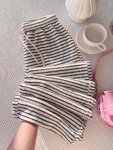 SHEIN EZwear Women's Casual Striped Drawstring Waist Sweatpants - Apricot - View 6