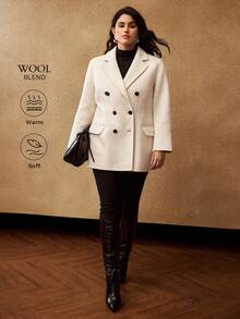 MOTF PREMIUM PLUS SIZE WOMEN WOOL DOUBLE-BREASTED OVERCOAT - White - View 1