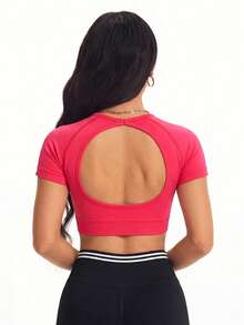 Gameset SHEIN Sport Women's Casual Sports Sleeveless Cropped T-Shirt - Hot Pink - View 1