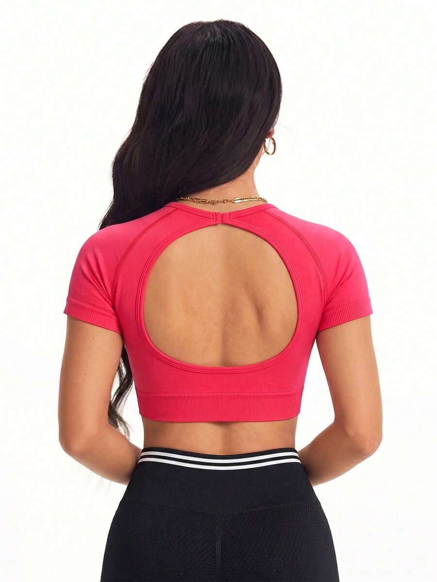 Gameset SHEIN Sport Women's Casual Sports Sleeveless Cropped T-Shirt - Hot Pink - View 1