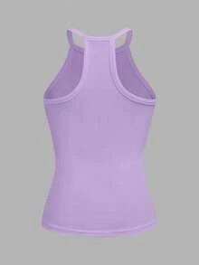 Slaydiva Camiseta de tirantes para mujer color púrpura con cuello redondo acanalado y espalda de corredor, nueva top casual de verano básica versátil con hombros descubiertos para fiesta, playa & atuendos de yoga - Púrpura malva - Ver 2