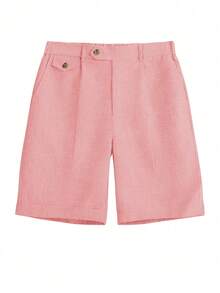 Manfinity Homme Pantalones cortos de bolsillo con botones de unicolor simple para hombres, verano - Rosa - Ver 5
