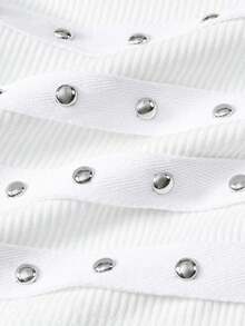 ROMWE Grunge Punk Women Spring Summer Carnival Casual Streetwear Punk Studded Music Festival White Tank Top - White - View 3