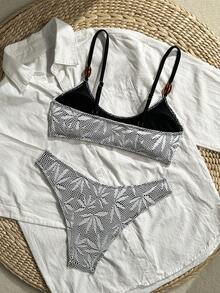 Swim Vcay 女士性感无钢圈纹理面料比基尼套装 + 配套树脂珠饰比基尼，春夏款 - 黑與白 - 查看 2