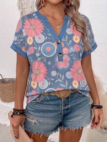 Ladies' Hot Selling Summer Colorful Geometric Pattern Casual T-Shirt - Multicolor - View 3
