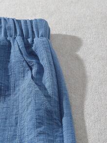 Rusticease Pantalones cortos de verano de talla grande, de unicolor, con cintura elástica y cordón, casuales y con diseño calado - Azul - Ver 7