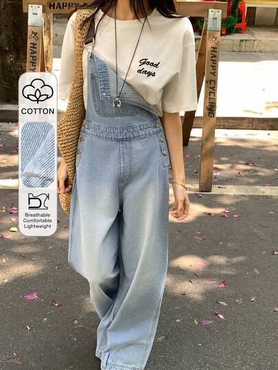 DAZY Pantalones peto vaqueros holgados y casuales con tirantes de color contrastante para mujer, mono de verano