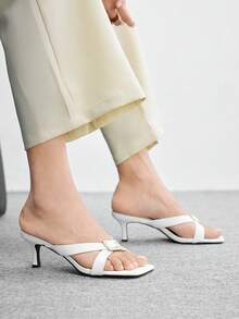 CUCCOO BIZCHIC 女士方头性感白色细高跟拖鞋夏季透气前卫交叉凉鞋通勤女鞋夏季鞋 - 白色 - 查看 2