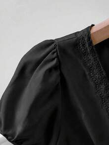Qadelle Women's V-Neck Ruffle Trim Vacation Blouse - Black - View 4