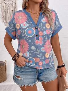 Ladies' Hot Selling Summer Colorful Geometric Pattern Casual T-Shirt - Multicolor - View 1