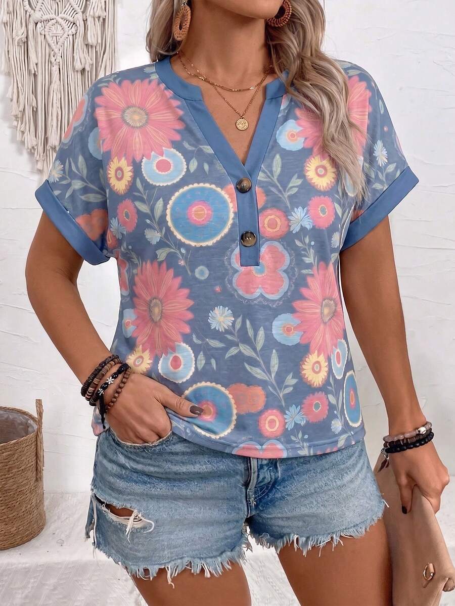 Ladies' Hot Selling Summer Colorful Geometric Pattern Casual T-Shirt - Multicolor - View 1