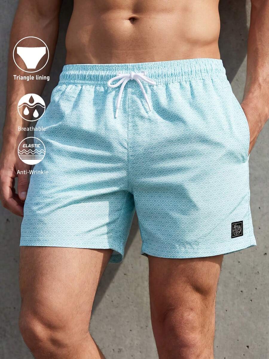 CoralVoy 男士彈性腰抽繩口袋休閒寬鬆沙灘褲,夏季,度假 - 淺藍色 - 查看 1