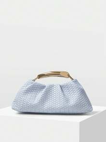 MOTF PREMIUM LADIES PU WOVEN EMBOSSED, FINE HARDWARE, HANDBAG - Light blue braid - View 3