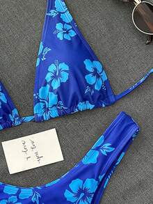 Swim Mod Women's Summer Beach Flower Printed Halter Tie Sexy Bikini Set - Multicolor - View 5