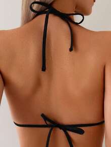 Conjunto de bikini negro de 2 piezas con textura ondulada, con diseño de volantes y Bottom tipo short, decorado con colgante dorado, conjunto de traje de baño de estilo vacacional Zestiva Sw - Negro - Ver 5