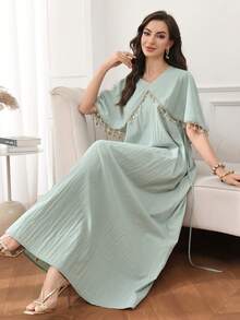 Al Najma Mid-Length V-Neck Dress, Party Dress - Yellow - View 1