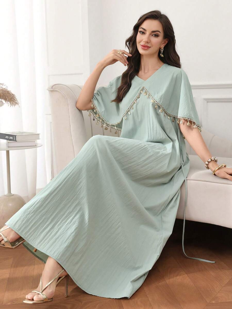 Al Najma Mid-Length V-Neck Dress, Party Dress - Yellow - View 1