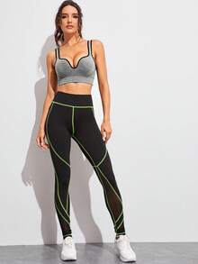 Easithlete Áo ngực thể thao nữ viền tương phản - màu đen - Xem 6