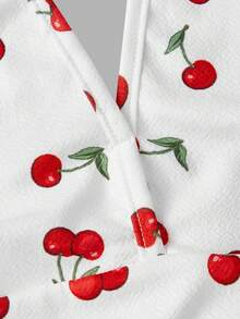 SHEIN PETITE CURVE Damen Große Größen Rückenfreies Spaghetti-Träger Kirschprint Geraffter Taille Elegantes Mini Partykleid - Weiss - Übersicht 4