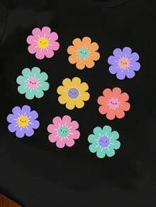 3件套幼儿女童休闲时尚创意花卉字母印花短袖T恤，舒适百搭，适合春、夏、秋季日常穿着。 - 玫紅色 - 查看 5
