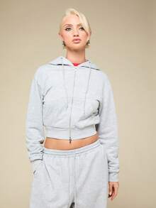 COUREZ Sudadera con capucha encogida con cremallera/Conjuntos de verano Y2K para mujer Sudaderas grises Conjuntos para salir Blusas de manga larga Conjuntos casuales Blusas a rayas Blusas lindas Conjuntos para fiestas Blusas de festival Ropa de verano Conjuntos de festival Conjuntos de primavera para mujer - Gris - Ver 5