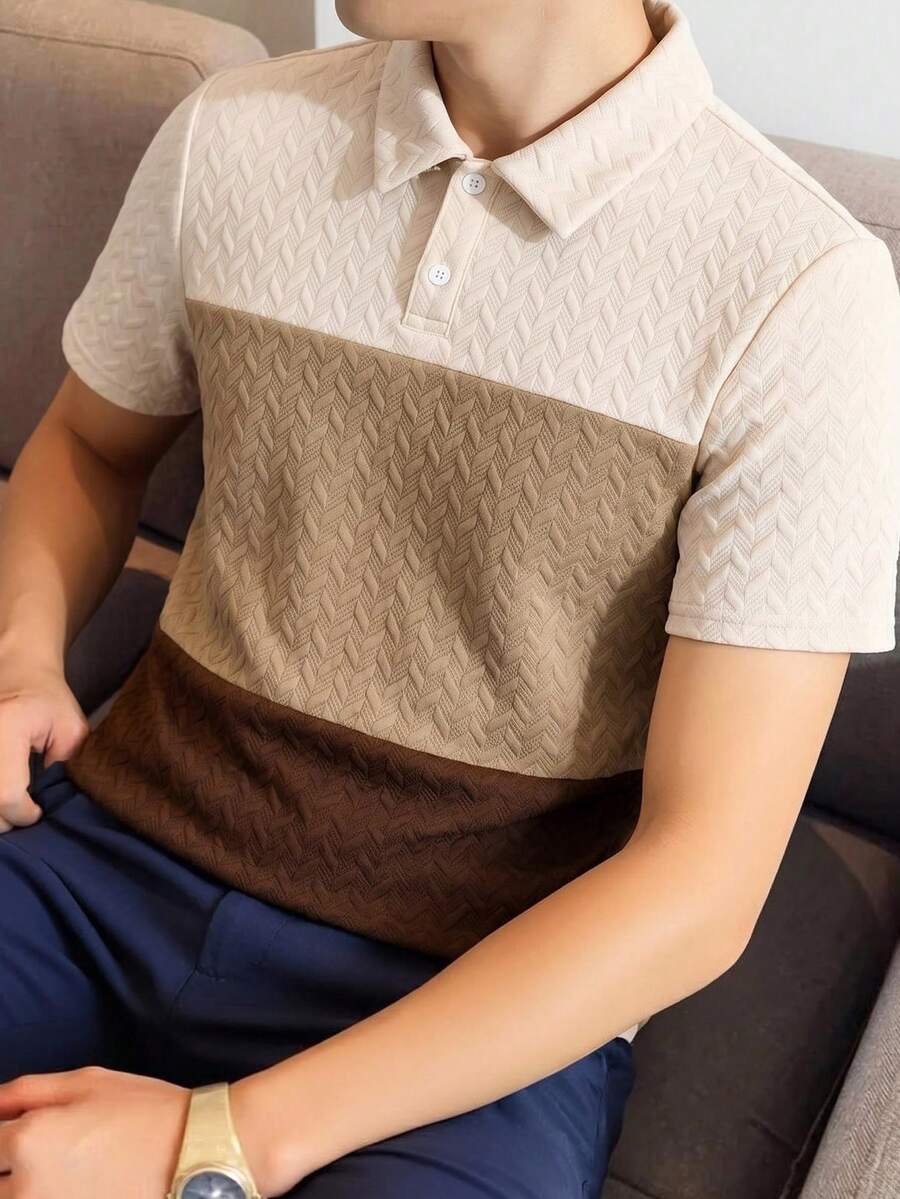 SHEIN 青少年男童休闲舒适百搭拼接印花图案翻领 Polo 衫 - 彩色 - 查看 1